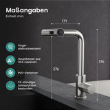 glasvilla Wasserhahn Küche Küchenarmatur mit Brause Ausziehbar, Küchenwasserhahn 360°Schwenkbar 3 Sprühfunktionen, Mischbatterie Spültischarmatur aus Edelstahl Turnix-02
