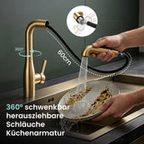 glasvilla Wasserhahn Küche Küchenarmatur mit Brause Ausziehbar, Küchenwasserhahn 360°Schwenkbar, Mischbatterie Spültischarmatur aus Edelstahl Turnix-04