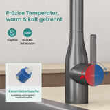 glasvilla Wasserhahn Küche Küchenarmatur mit Brause Ausziehbar, Küchenwasserhahn 360°Schwenkbar, Mischbatterie Spültischarmatur aus Edelstahl Turnix-04