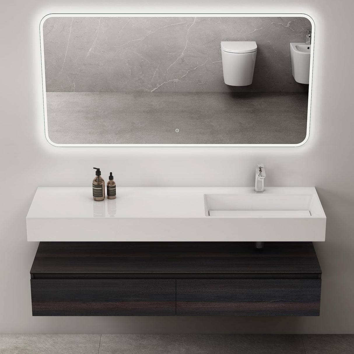 glasvilla Badmöbelset Waschtisch mit Unterschrank 150x48x25cm mit Soft-Close Schubladen inkl. Mineralguss-Waschbecken UP