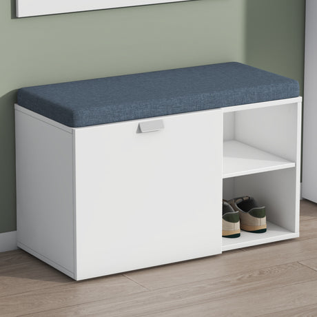 Glasvilla Zitta-01 – Banco zapatero con asiento acolchado, puertas correderas y estantes ajustables (80×37×50 cm)