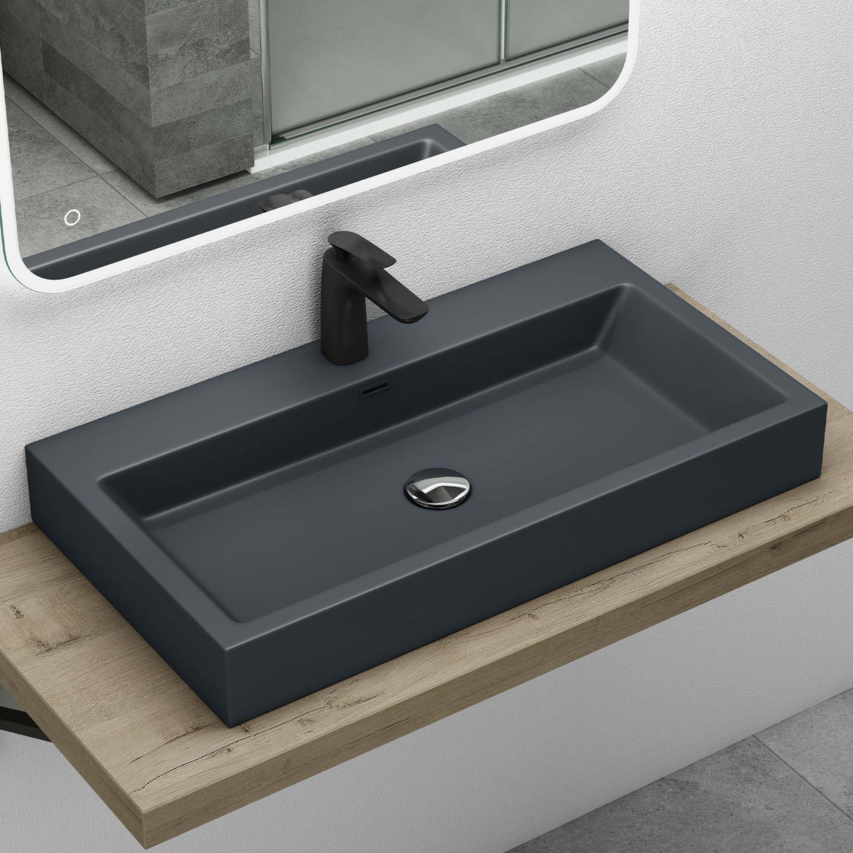 glasvilla Waschbecken Aufsatzwaschbecken Hängewaschbecken Waschschale Mineralguss Bad Eckig Col06