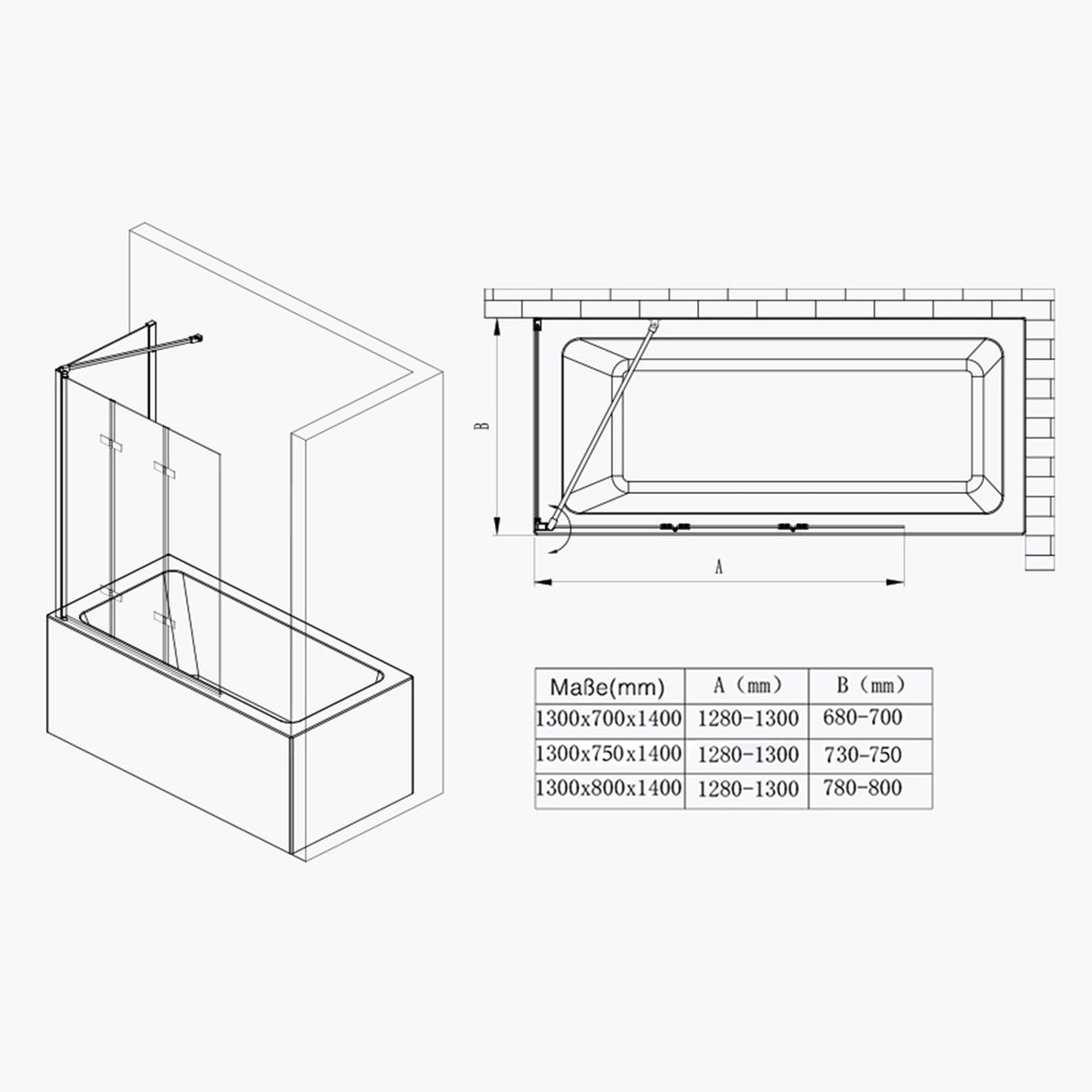 glasvilla Duschwand für Badewanne Badewannenwand Badewannenfaltwand 6mm Sicherheitsglas mit NANO-Versiegelung Badewannenaufsatz Badewannentrennwand Cortona116