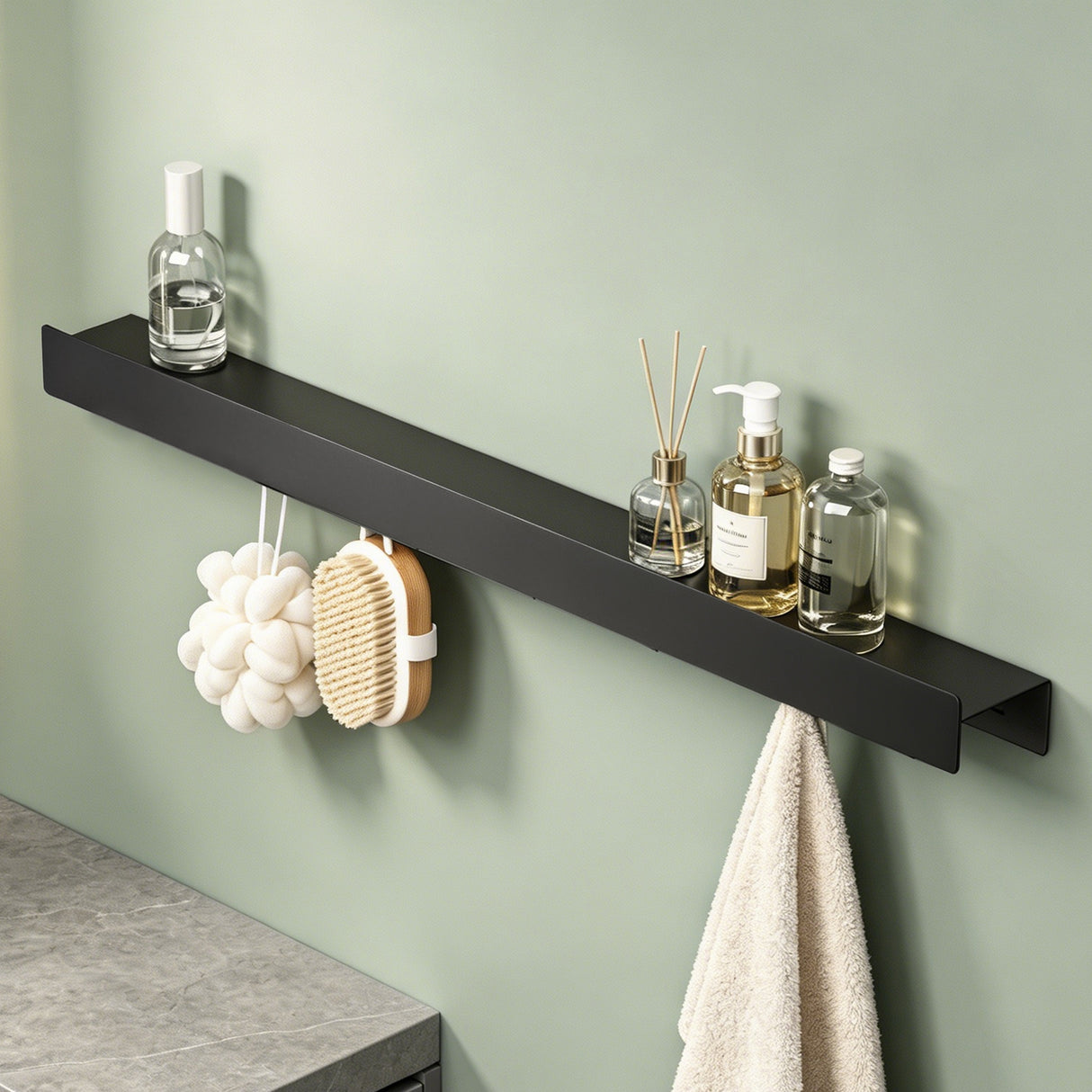glasvilla Wandgarderobe mit Ablage und 8 Haken, Garderobenleiste mit versteckten Kleiderhaken, Kleiderstange Wandmontage  Stalo-11