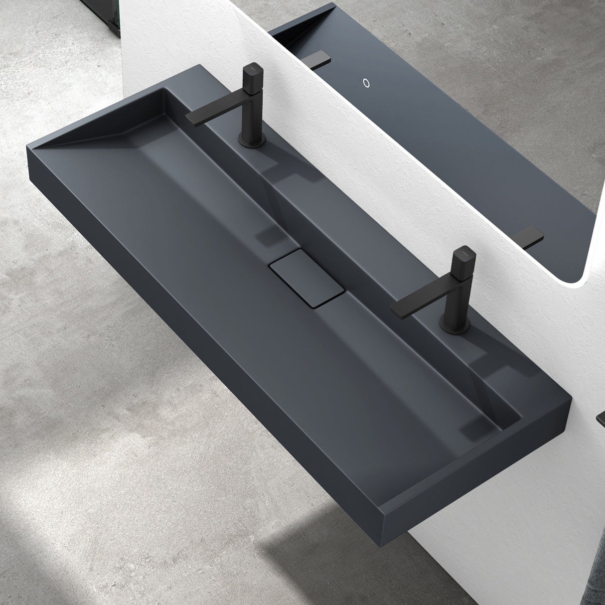 glasvilla Waschbecken Aufsatzwaschbecken Hängewaschbecken Hängewaschtisch inkl. Ablaufgarnitur Mineralguss Rechteckig Waschplatz col19