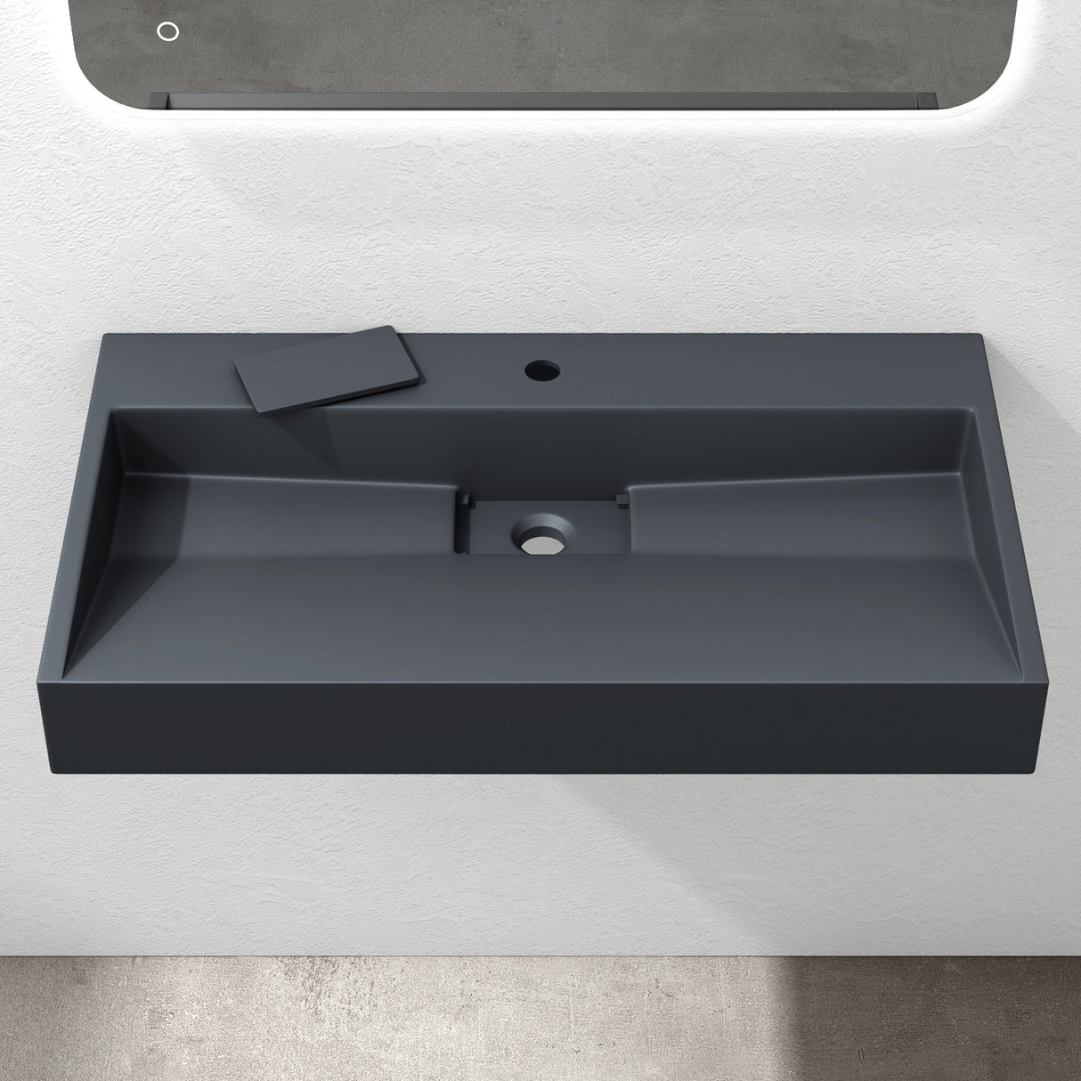 glasvilla Waschbecken Aufsatzwaschbecken Hängewaschbecken Hängewaschtisch inkl. Ablaufgarnitur Mineralguss Rechteckig Waschplatz col19