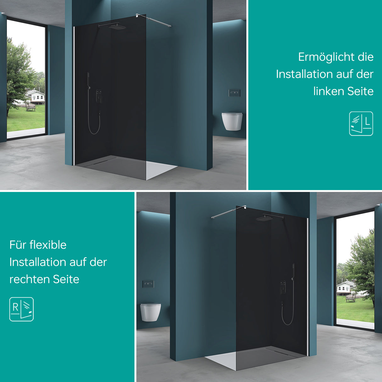 glasvilla Duschwand für Dusche Duschabtrennung Walk-In Dusche ESG-Sicherheitsglas 8mm NANO Glas BRAM1 & Bram3 Bremen1VG