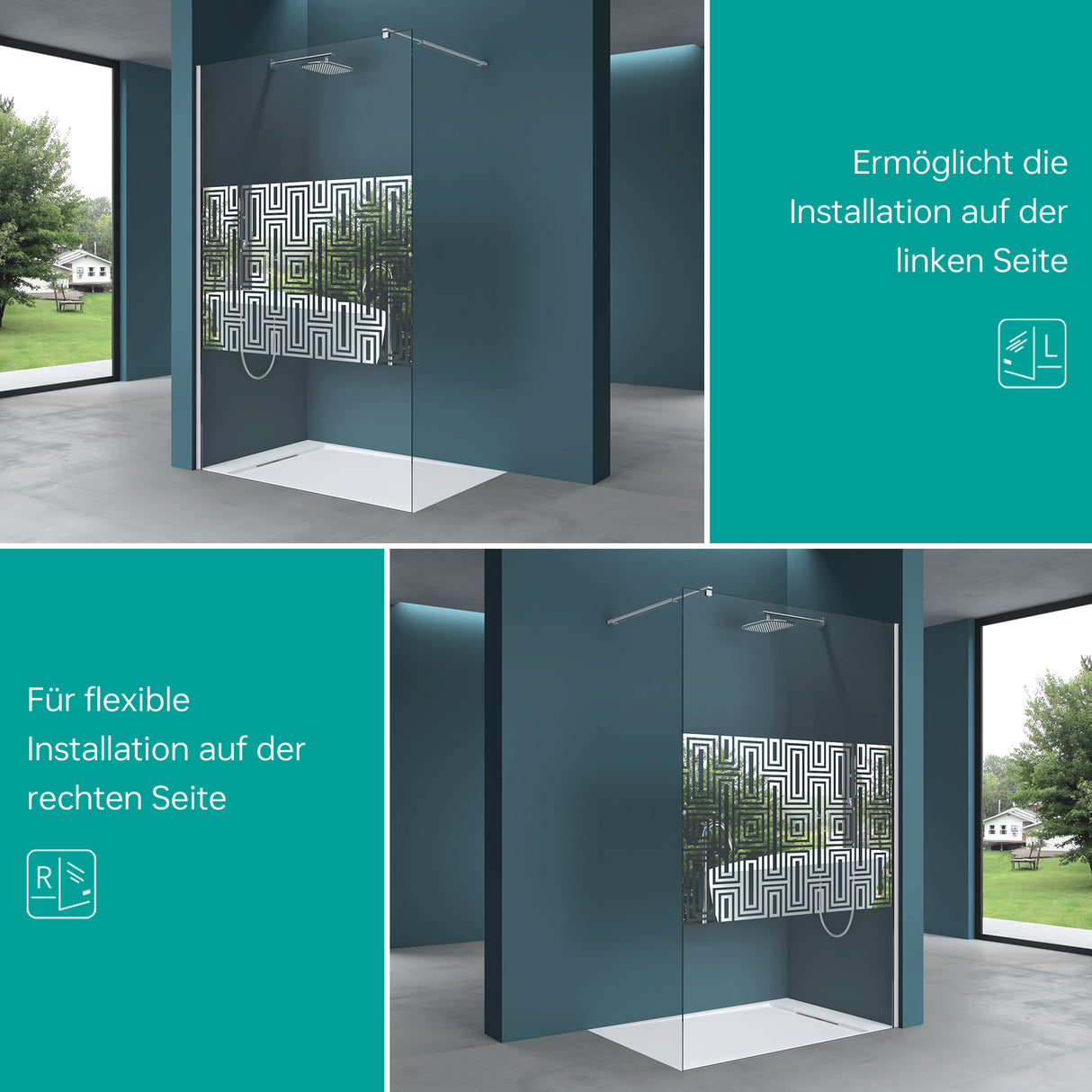 glasvilla Duschwand für Dusche Duschabtrennung Walk-In ESG-Sicherheitsglas 10mm NANO Glas BRAM1&3 Bremen2DM