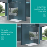 glasvilla Duschwand für Dusche Duschabtrennung Walk-In ESG-Sicherheitsglas 10mm NANO Glas BRAM1&3 Bremen2DM