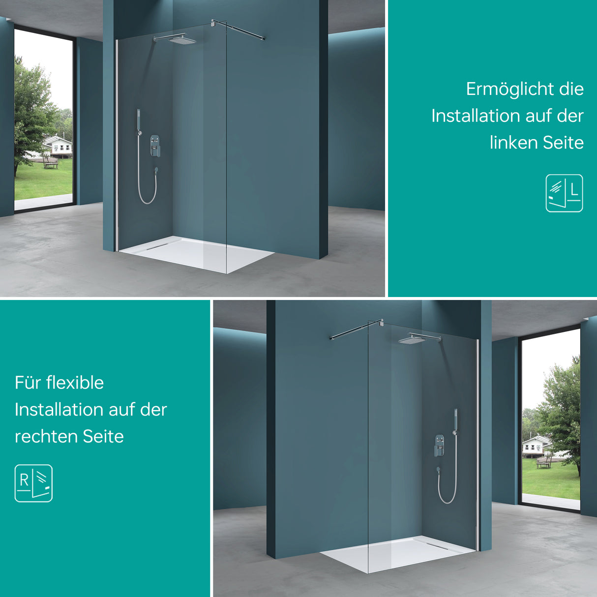 glasvilla Duschwand für Dusche Duschabtrennung Walk-In ESG-Sicherheitsglas 8mm NANO Glas BRAM1 & BRAM3 Bremen1K