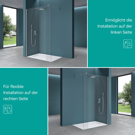 glasvilla Duschwand für Dusche Duschabtrennung Walk-In Dusche ESG-Sicherheitsglas 10mm NANO Glas Bremen2K