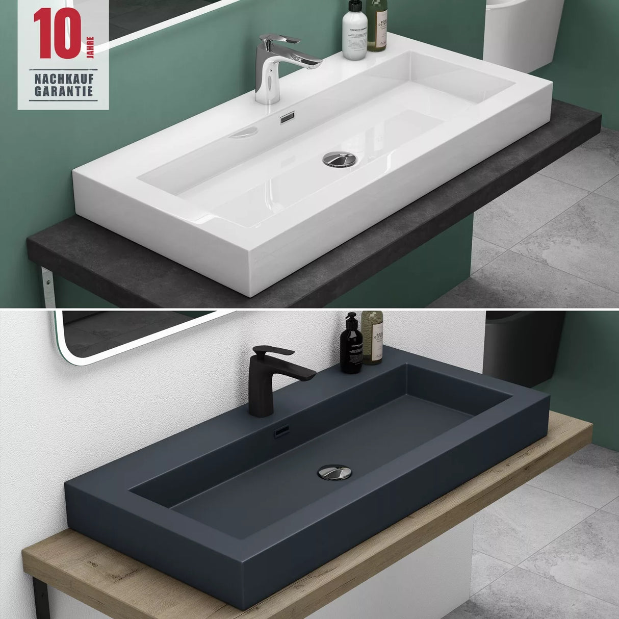 glasvilla Waschbecken Col18 Hängewaschtisch Aufsatzwaschbecken Mineralguss 1 Armaturenloch rechteckig