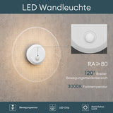 glasvilla Wandleuchte Außen 6W LED Wandlampe | Außenleuchte Wegeleuchte für Garten, 3000K mit Bewegungsmelder | Außenlampe ⌀300X65mm IP65 LunaLights