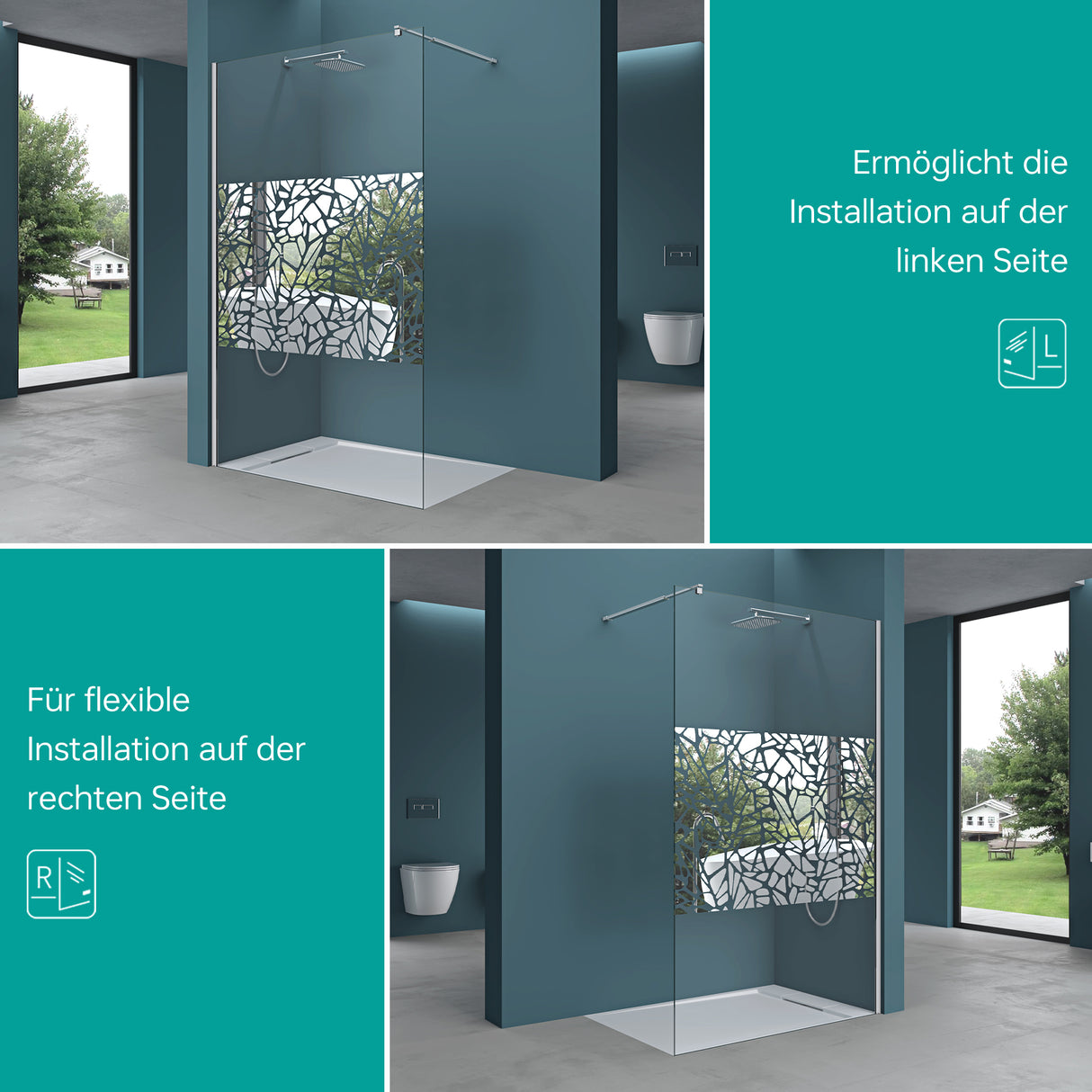 glasvilla Duschwand für Dusche Duschabtrennung Walk-In ESG-Sicherheitsglas 10mm NANO Glas BRAM1&3 Bremen2BL