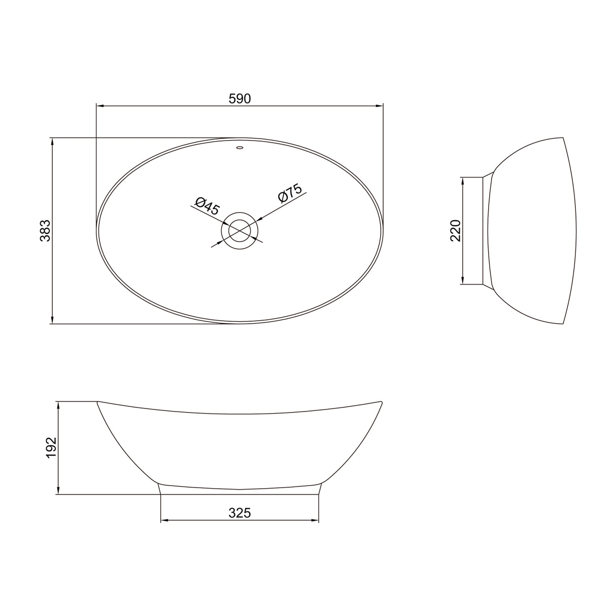 glasvilla Waschbecken Aufsatzwaschbecken Oval aus Keramik 59x38cm Waschschale Waschtisch mit Nano-Beschichtung Br818