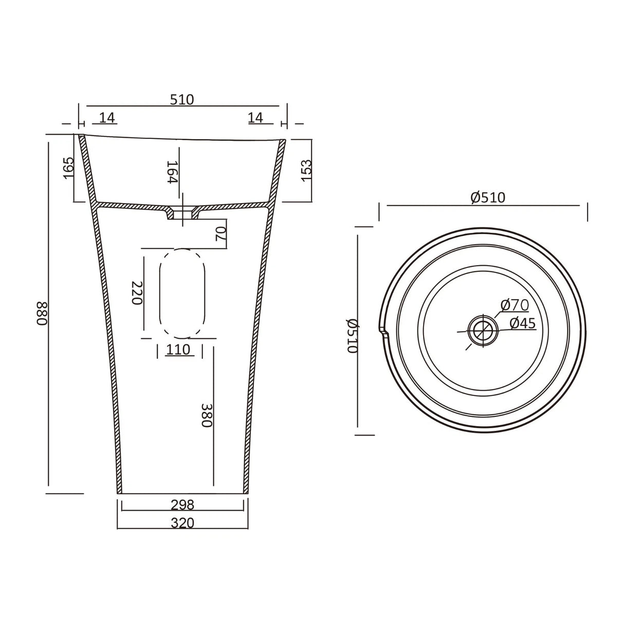 glasvilla Design Standwaschbecken freistehend Col30 aus Mineralguss Waschtisch