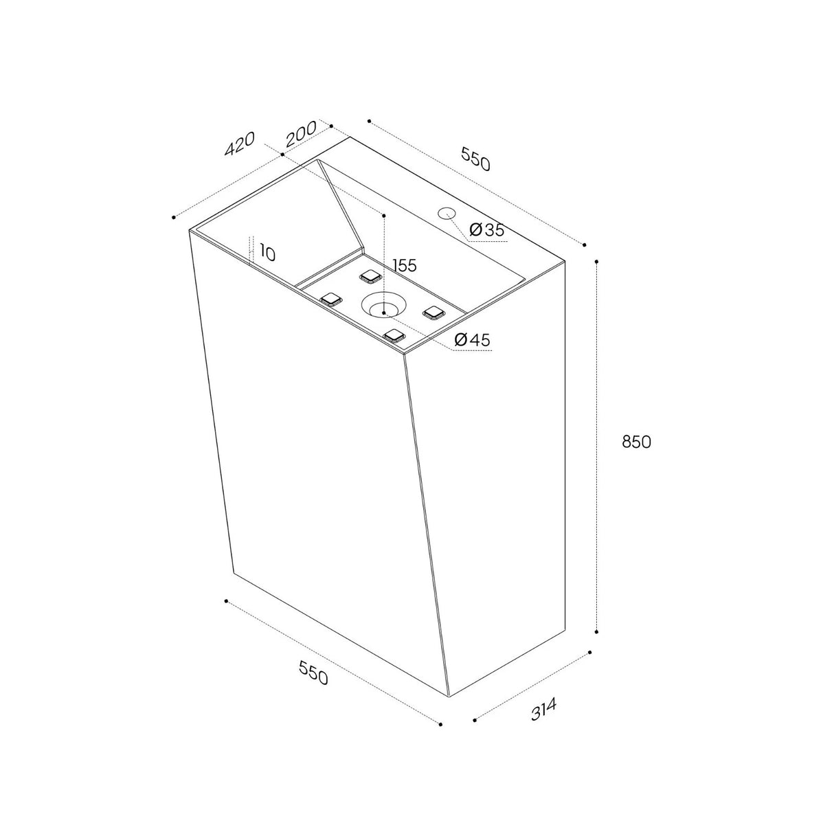 glasvilla Design Standwaschbecken freistehend Col40 weiß, aus Mineralguss, Waschtisch, BTH: 55x42x85cm