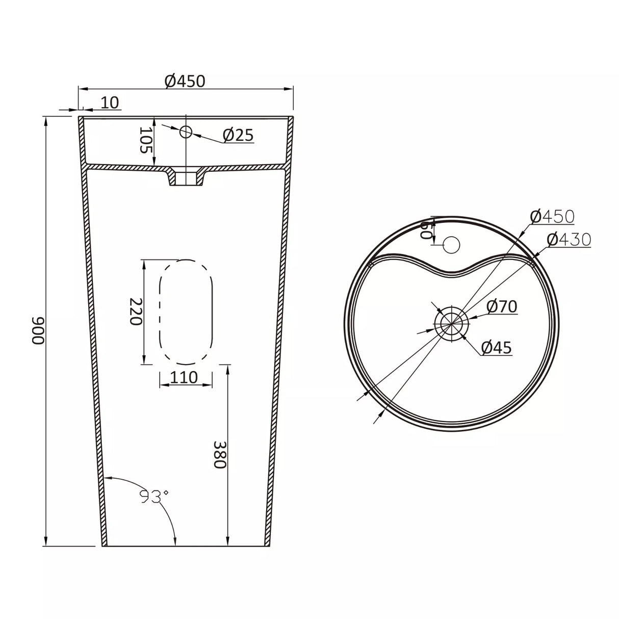 glasvilla Design Standwaschbecken aus Mineralguss Waschbecken Standwaschtisch Waschtisch Waschplatz Col35
