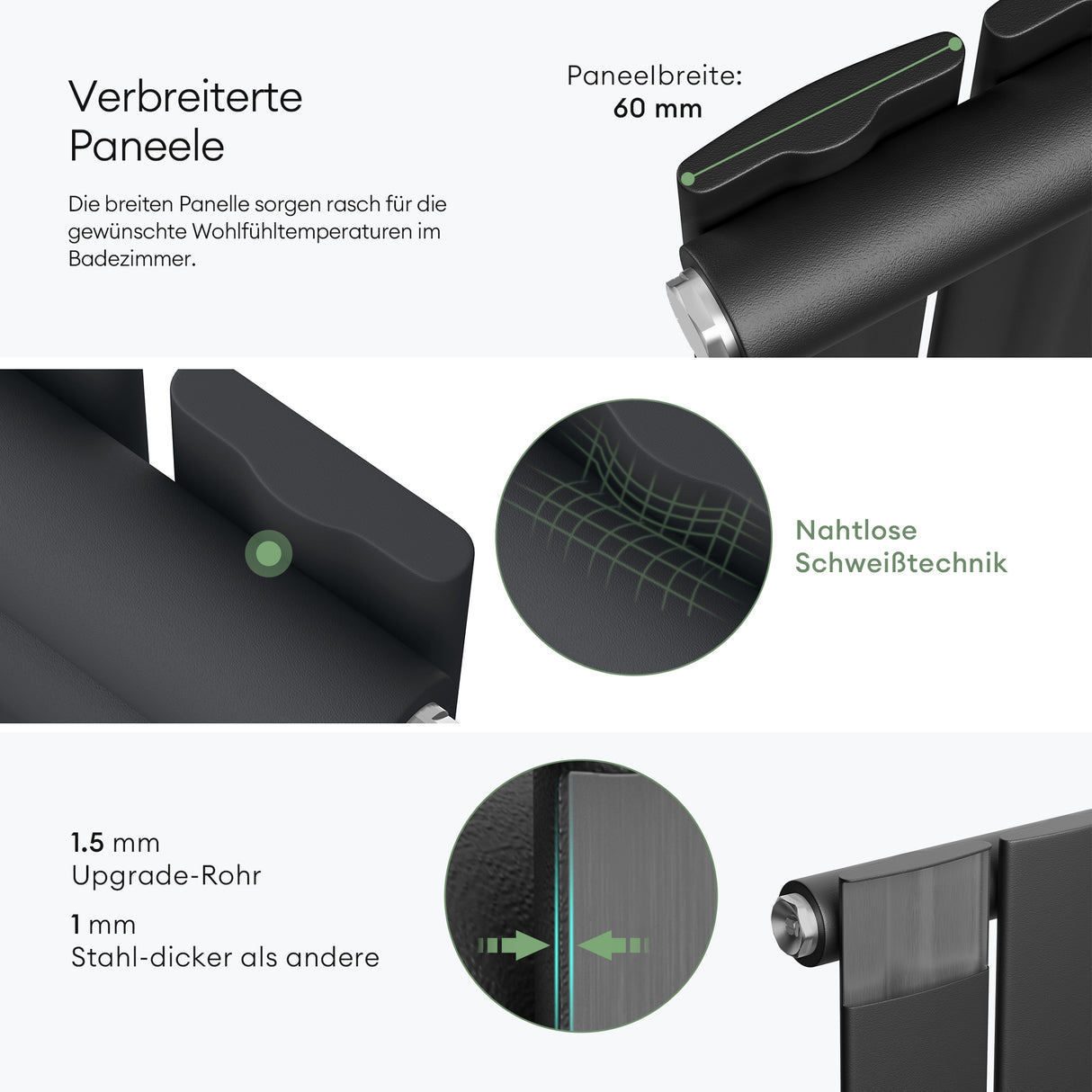 glasvilla Badheizkörper flach Mittelanschluss und Seitenanschluss Paneelheizkörper Badheizung Einlagig aus Stahl FV