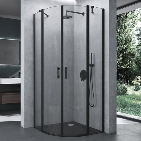 glasvilla Duschabtrennung Viertelkreis con 2 puertas abatibles ducha ESG-Sicherheitsglas Nano-Beschichtung Ravenna52K Schwarz