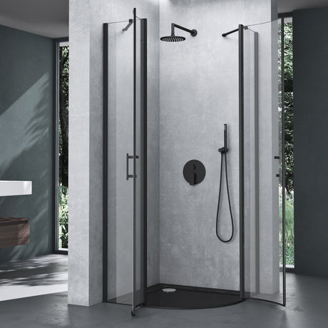 glasvilla Duschabtrennung Viertelkreis con 2 puertas abatibles ducha ESG-Sicherheitsglas Nano-Beschichtung Ravenna52K Schwarz