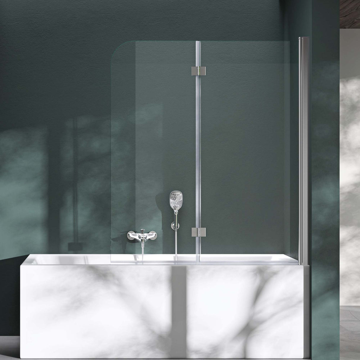 glasvilla Duschwand für Badewanne Badewannenwand faltbar 180° Sicherheitsglas mit NANO 120x140cm Badewannentrennwand Badewannenaufsatz Cortona1408