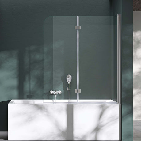 glasvilla Duschwand für Badewanne Badewannenwand faltbar 180° Sicherheitsglas mit NANO 120x140cm Badewannentrennwand Badewannenaufsatz Cortona1408