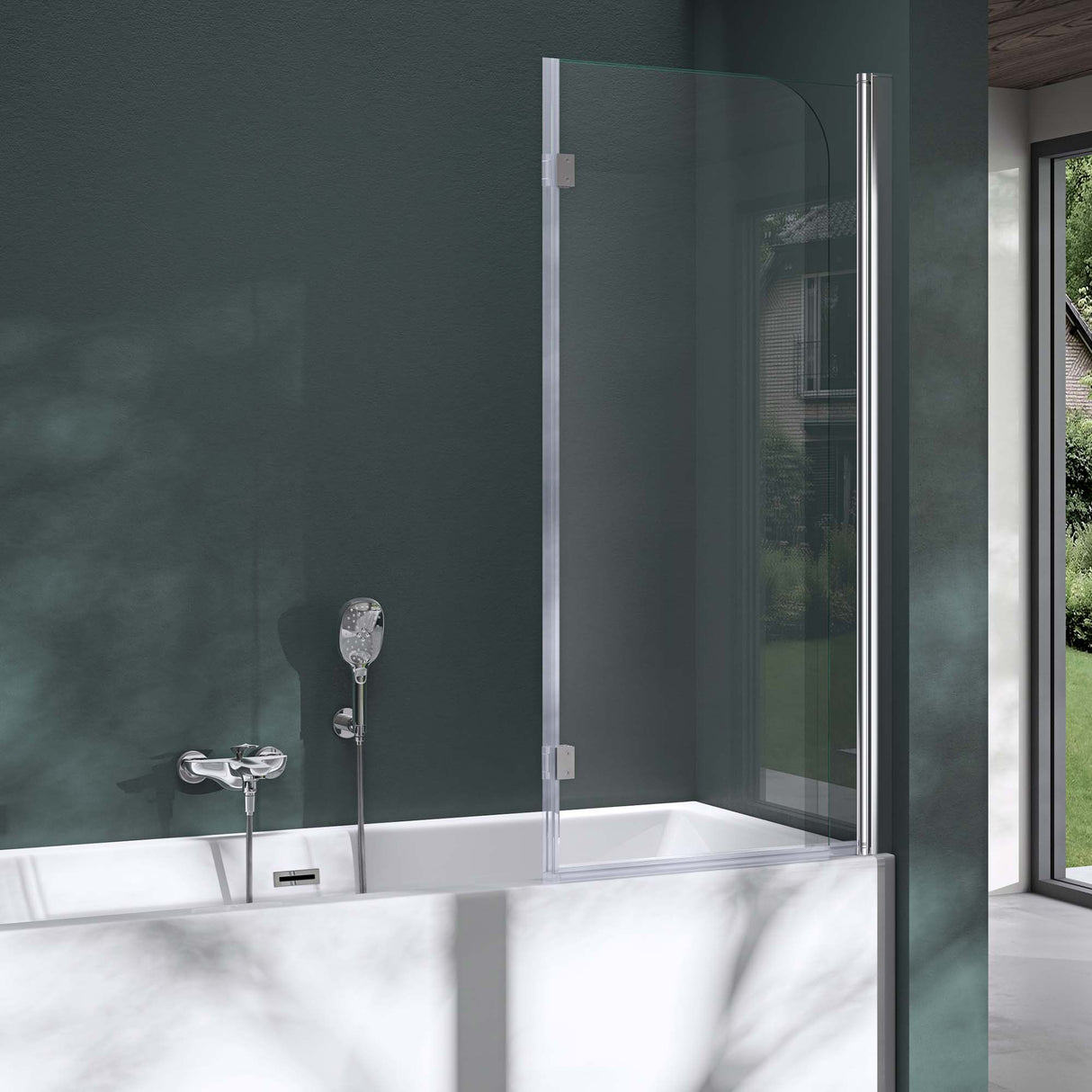 glasvilla Duschwand für Badewanne Badewannenwand faltbar 180° Sicherheitsglas mit NANO 120x140cm Badewannentrennwand Badewannenaufsatz Cortona1408