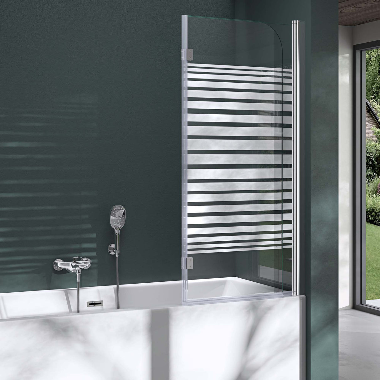 glasvilla Duschwand für Badewanne Badewannenwand faltbar 180° Sicherheitsglas mit NANO 120x140cm Badewannentrennwand Badewannenaufsatz Cortona1408