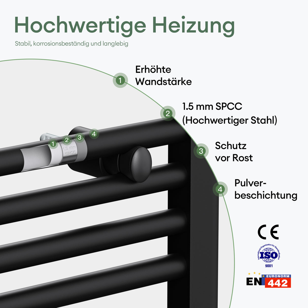 glasvilla Badheizkörper Elektrisch Handtuchwärmer für Strom, Seitenanschluss, Röhrenheizkörper Badheizung RHE mit Heizstab 02
