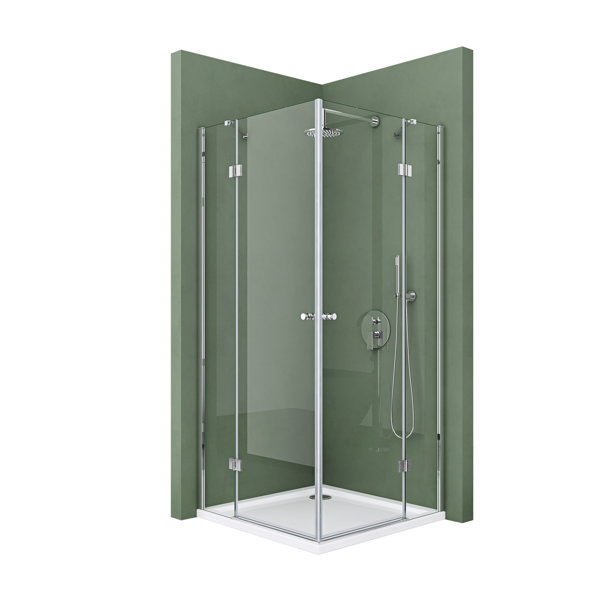 glasvilla  Eckeinstieg Duschkabine Duschabtrennung Klarglas 6mm ESG-Sicherheitsglas & Lotuseffekt 2 Pendeltüren  R01k