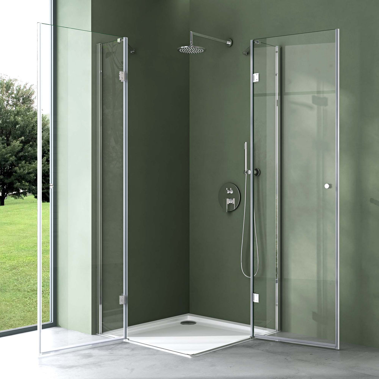 glasvilla  Eckeinstieg Duschkabine Duschabtrennung Klarglas 6mm ESG-Sicherheitsglas & Lotuseffekt 2 Pendeltüren  R01k