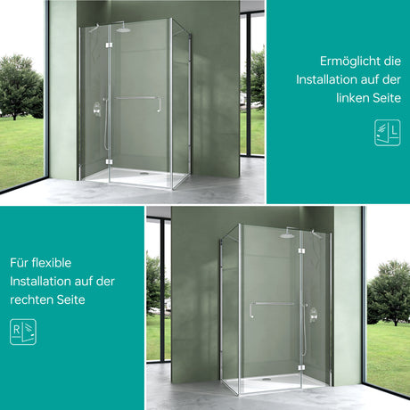 glasvilla Duschkabine Duschtrennwand 6mm ESG-Sicherheitsglas mit Lotus-Effekt & schmutzabweisender Nano-Beschichtung Echtglas-Dusche R04k