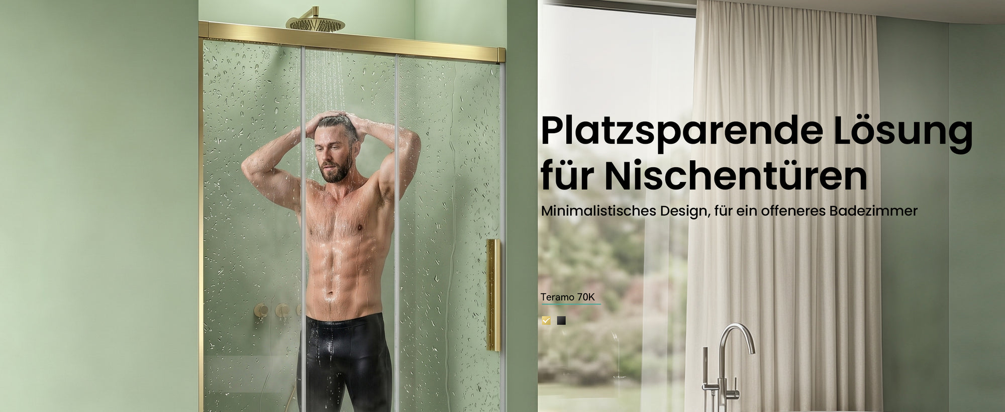 glasvilla Schiebetür für dusche, Nischentür 3-teilig Duschtür Duschakbine Duschabtrennung, 8mm Sicherheitsglas mit Nanobeschichtung, Soft-Close-System Teramo70K