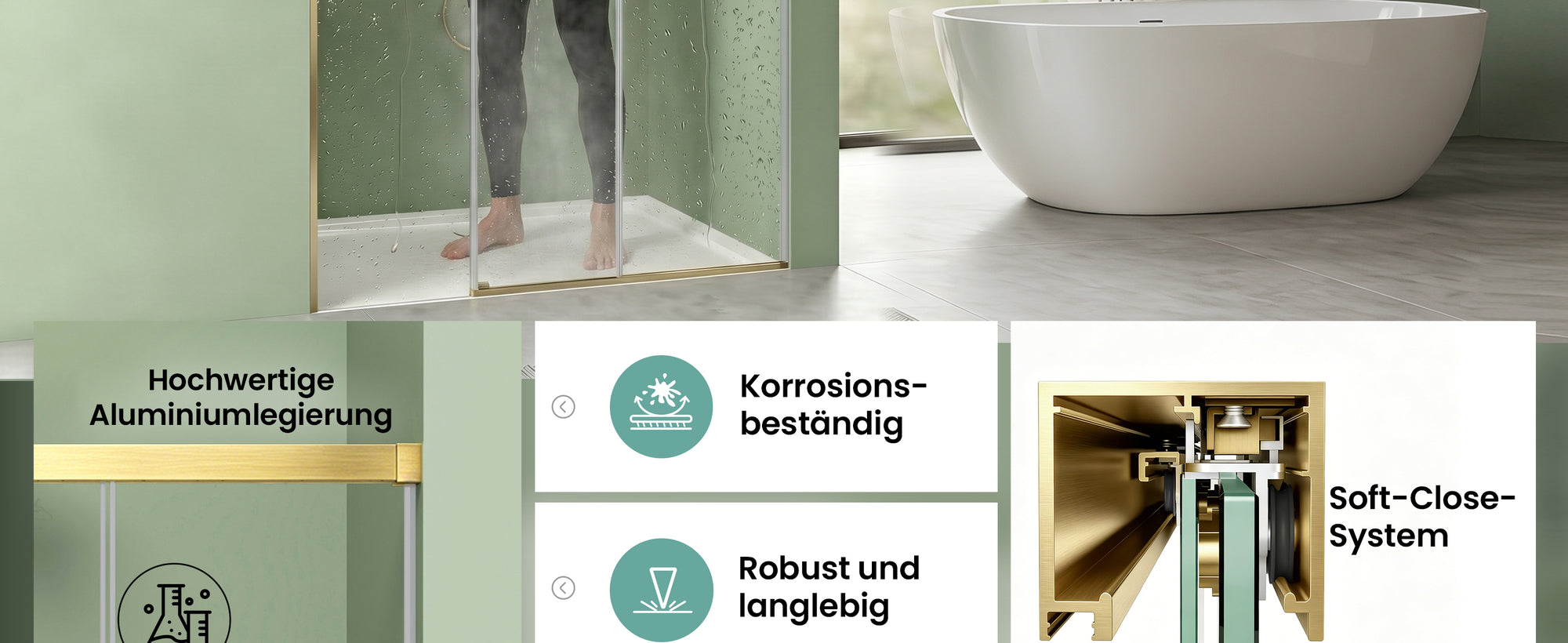 glasvilla Schiebetür für dusche, Nischentür 3-teilig Duschtür Duschakbine Duschabtrennung, 8mm Sicherheitsglas mit Nanobeschichtung, Soft-Close-System Teramo70K