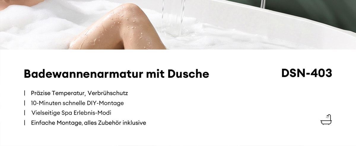 glasvilla Badewannenarmatur mit Handbrause Wasserfall Wannenarmatur Strahlarten Handbrause aus Messing inkl. Brausestange und Brauseschlauch