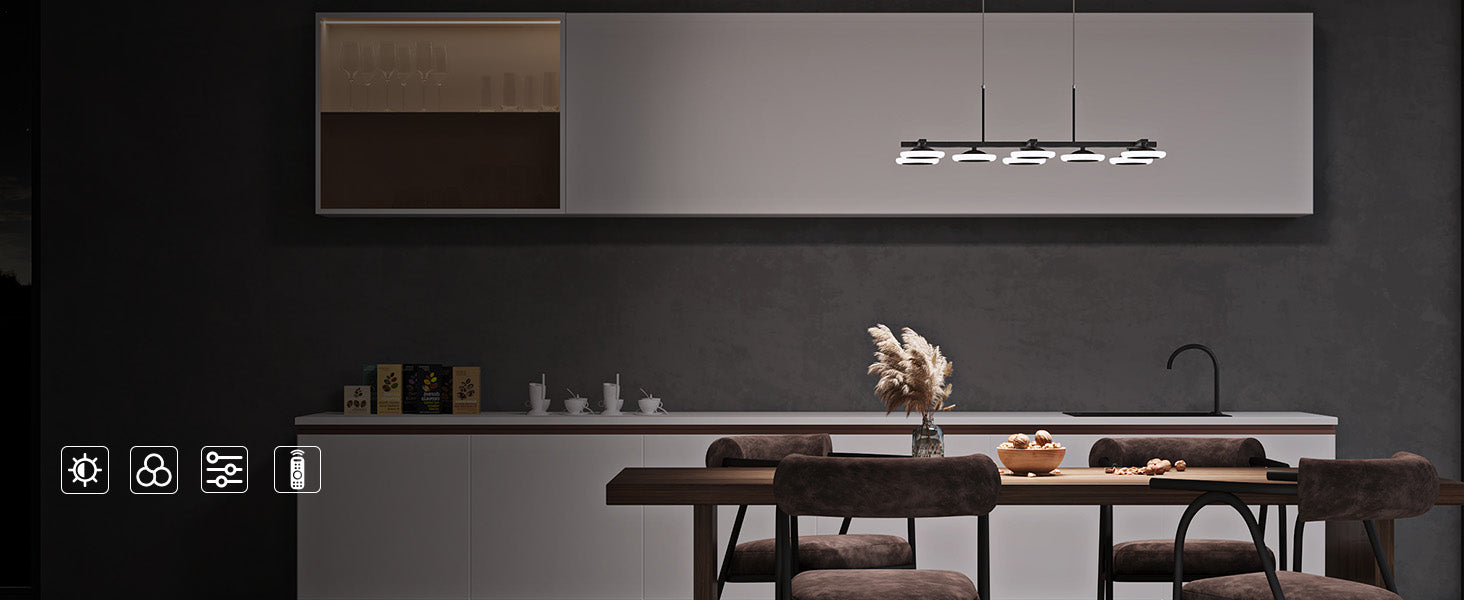 glasvilla Pendelleuchte 72cm LED Hängelampe Dimmbar mit Fernbedienung 3000K/4000K/6000K Verstellbares Kabel 32W matt Schwarz Hängeleuchte Alivetta3377