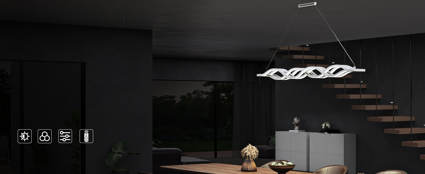 glasvilla Suspension 106cm LED Lampe suspendue dimmable avec télécommande 3000K/4000K/6000K Câble réglable 60W Blanc Luminaire suspendu Alivetta3301
