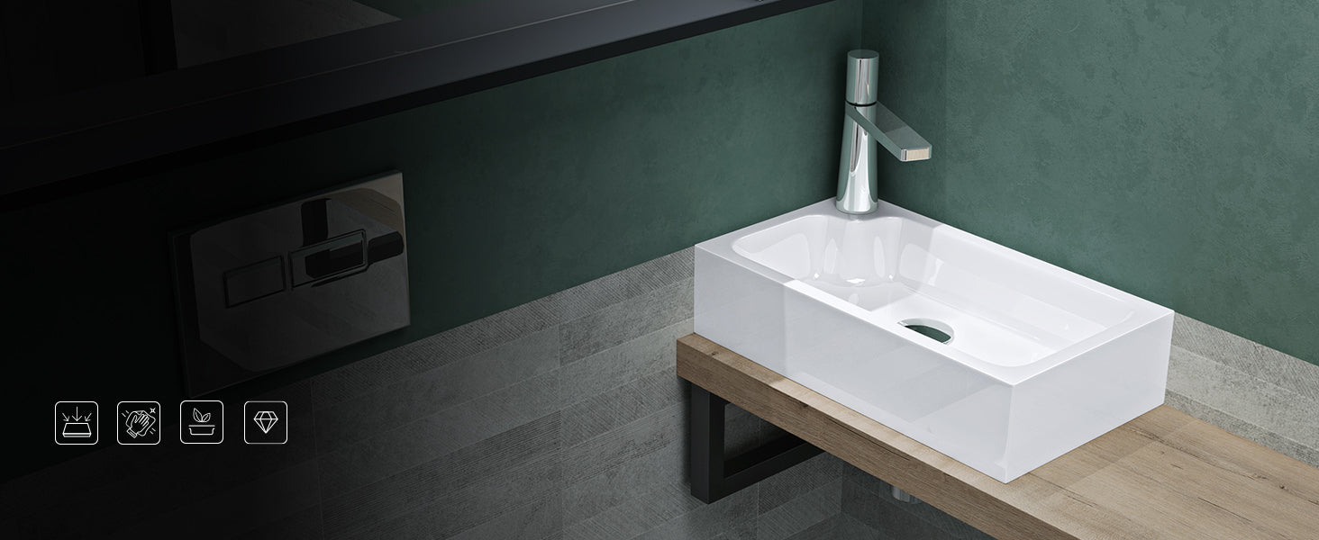 glasvilla Waschbecken Gäste WC Aufsatzwaschbecken mit Hahnloch 46x26x11cm Mineralguss Eckig Klein Waschschale Waschplatz Col101