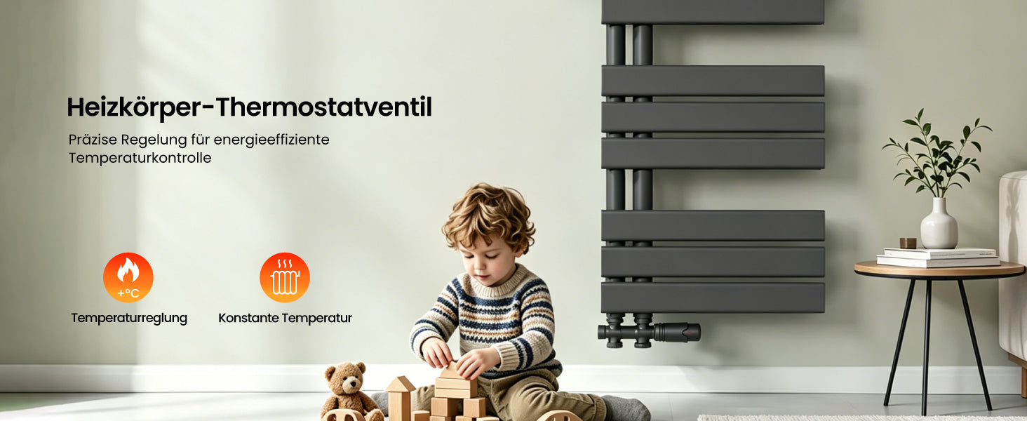 glasvilla Valvola per Radiatori e Scaldasalviette Termostatiche con Adattatore con Regolazione della Temperatura 6° - 28°