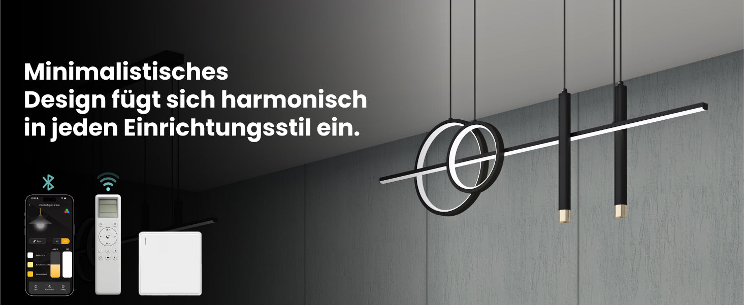 glasvilla Suspension 100cm LED Luminaire suspendu Design linéaire 3000K/4200K/6000K Câble réglable 30W Suspension Alivetta2256