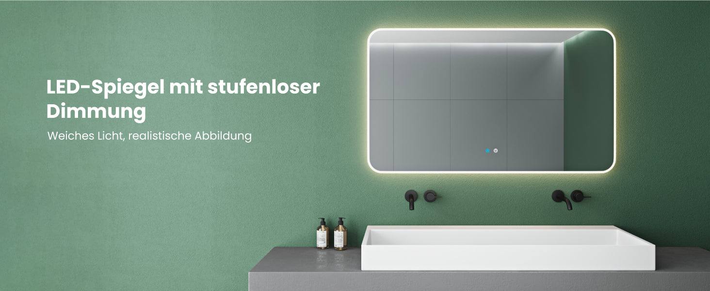Glasvilla Design Espejo LED de Baño con Touch y Antivaho – Luz Regulable con Memoria Premium