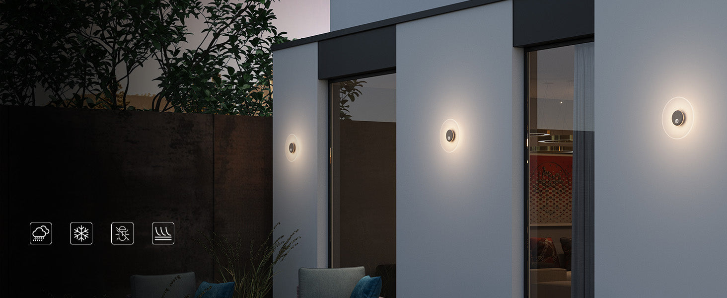 glasvilla Applique Murale d’Extérieur 6W LED | Luminaire d’Extérieur pour Chemin de Jardin 3000K avec Détecteur de Mouvement | Lampe d’Extérieur ⌀300x65mm IP65 LunaLights