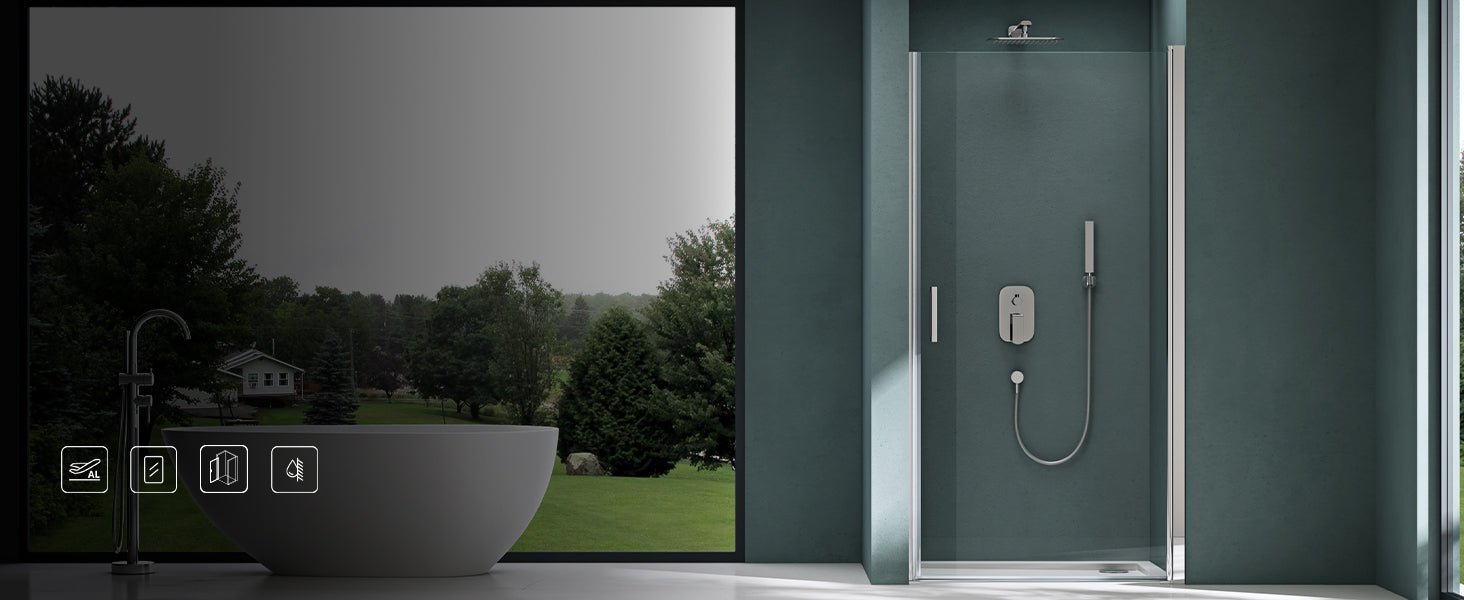 glasvilla Porta Doccia Nicchia in Vetro Trasparente o Strisce Satinato Cabina Doccia in Vetro di Sicurezza ESG Box Doccia con Meccanismo di Sollevamento e Abbassamento Teramo24K+MS D Neu