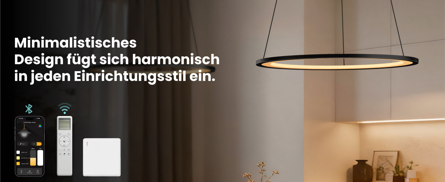 glasvilla Pendelleuchte Esstisch, LED Hängelampe, stufenlos dimmbar 3000K–6000K, höhenverstellbare Esstischlampe mit Fernbedienung & Wandschalter Luvina01