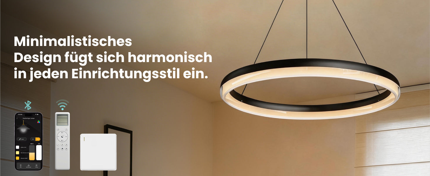 glasvilla Mai & Mai Pendelleuchte Esstisch, LED Moderne Hängelampe, stufenlos dimmbar 3000K–6000K, höhenverstellbare Design Esstischlampe mit Fernbedienung & Wandschalter, Luvina05