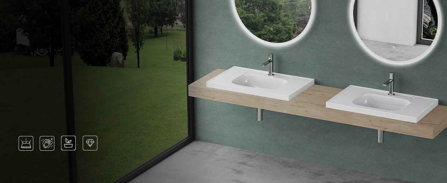 Lavabo Empotrado Glasvilla Col3601 Mineral Cast Rectangular Blanco Brillante