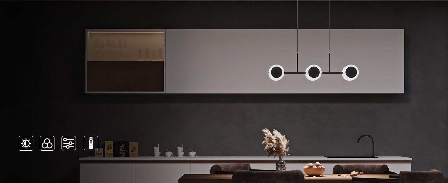 Glasvilla Design – Lámpara colgante LED 70 cm negra mate, regulable con mando a distancia 3000K–6000K (24W)