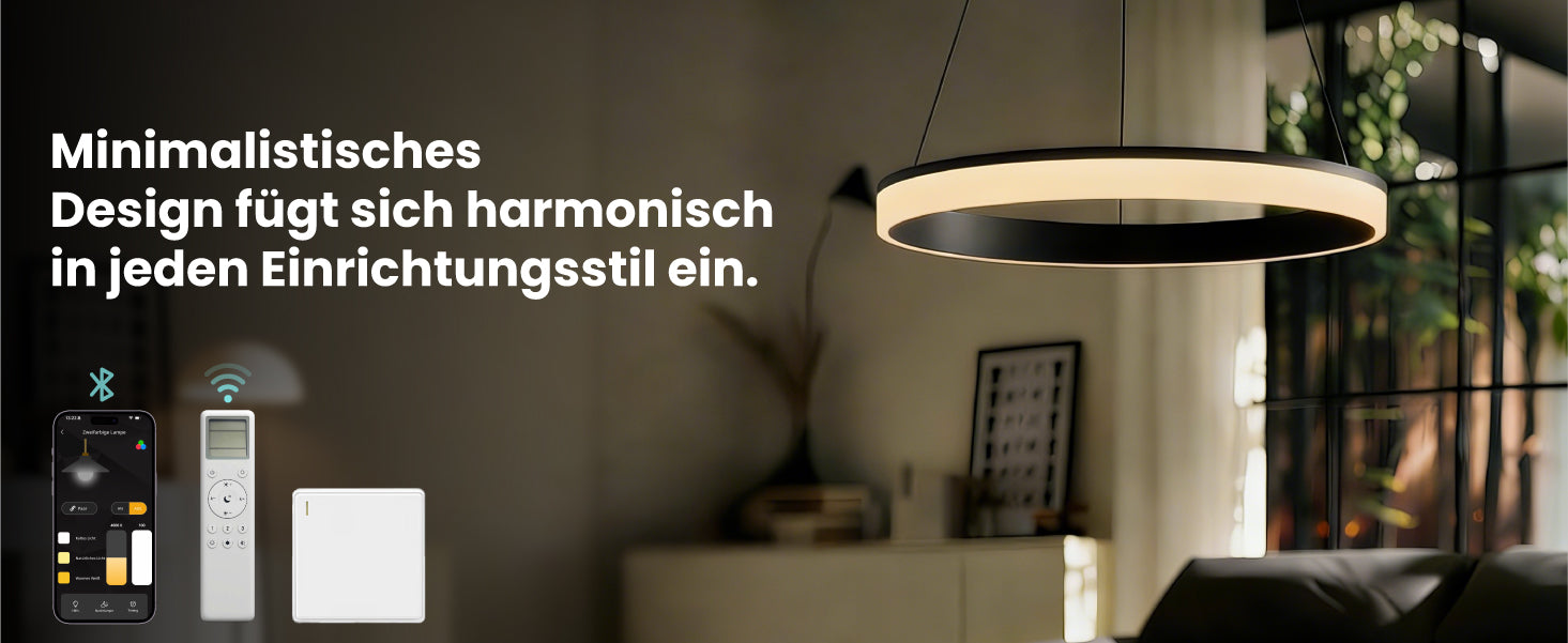 glasvilla Pendelleuchte Esstisch, LED Hängelampe, stufenlos dimmbar 3000K–6000K, höhenverstellbare Esstischlampe mit Fernbedienung & Wandschalter Luvina02