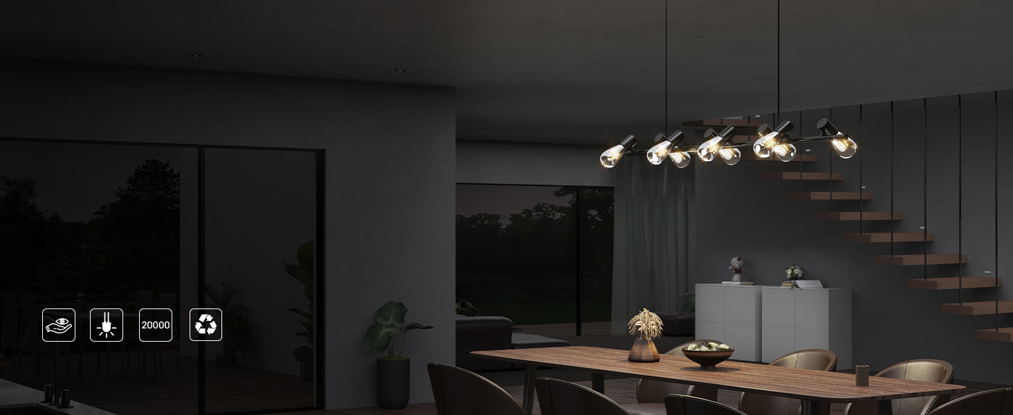 Suspension glasvilla 120cm LED Lampe pendante 8 Flammes 4000K Câble réglable E27 Noir Suspension Alivetta2313